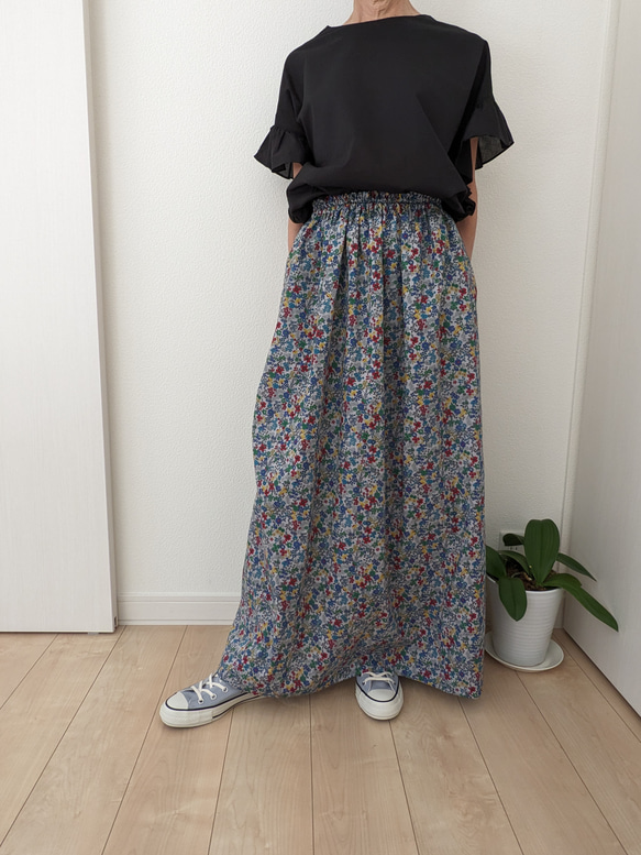 ★24AW ALEXANDER MCQUEEN 花柄 コットン ロング スカート 裾上げ無料】【ポケットつき】コットンギャザースカート【春夏