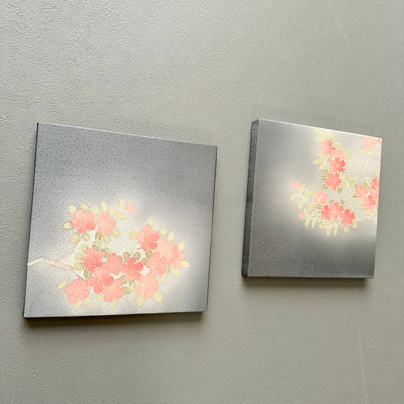 着物のファブリックパネル　春の夜の桜（2枚セット）　着物リメイク　インテリア　古民家　壁飾り　日本　ギフト　おしゃれ 3枚目の画像
