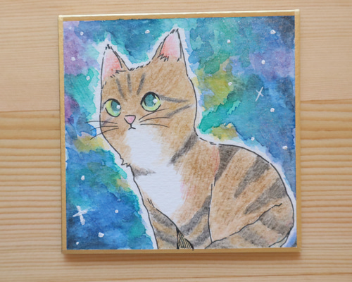 7万円になりました。宇宙猫「絵画」２L判サイズ No.21豆色紙の宇宙猫 絵画 Nakamurart 通販 17389047｜Creema