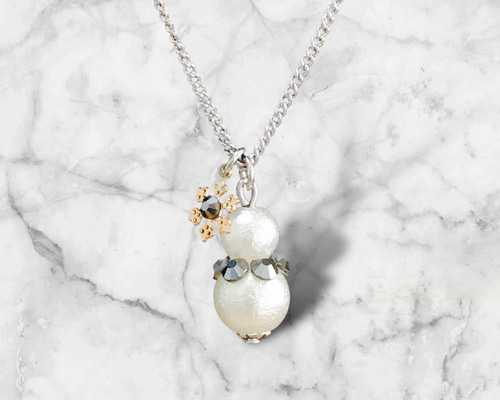 黒 雪だるまと結晶 ネックレス SnowMan ネックレス・ペンダント