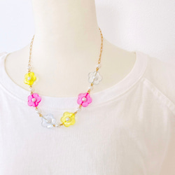 キッズ★pink＆yellowお花のビーズネックレス 3枚目の画像