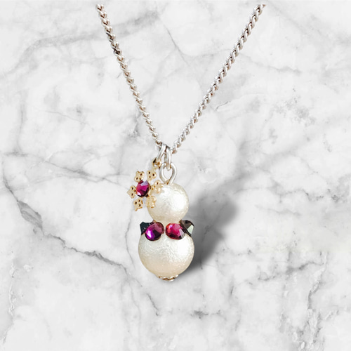 送料無料》 紫 雪だるまと結晶 ネックレス SnowMan ネックレス