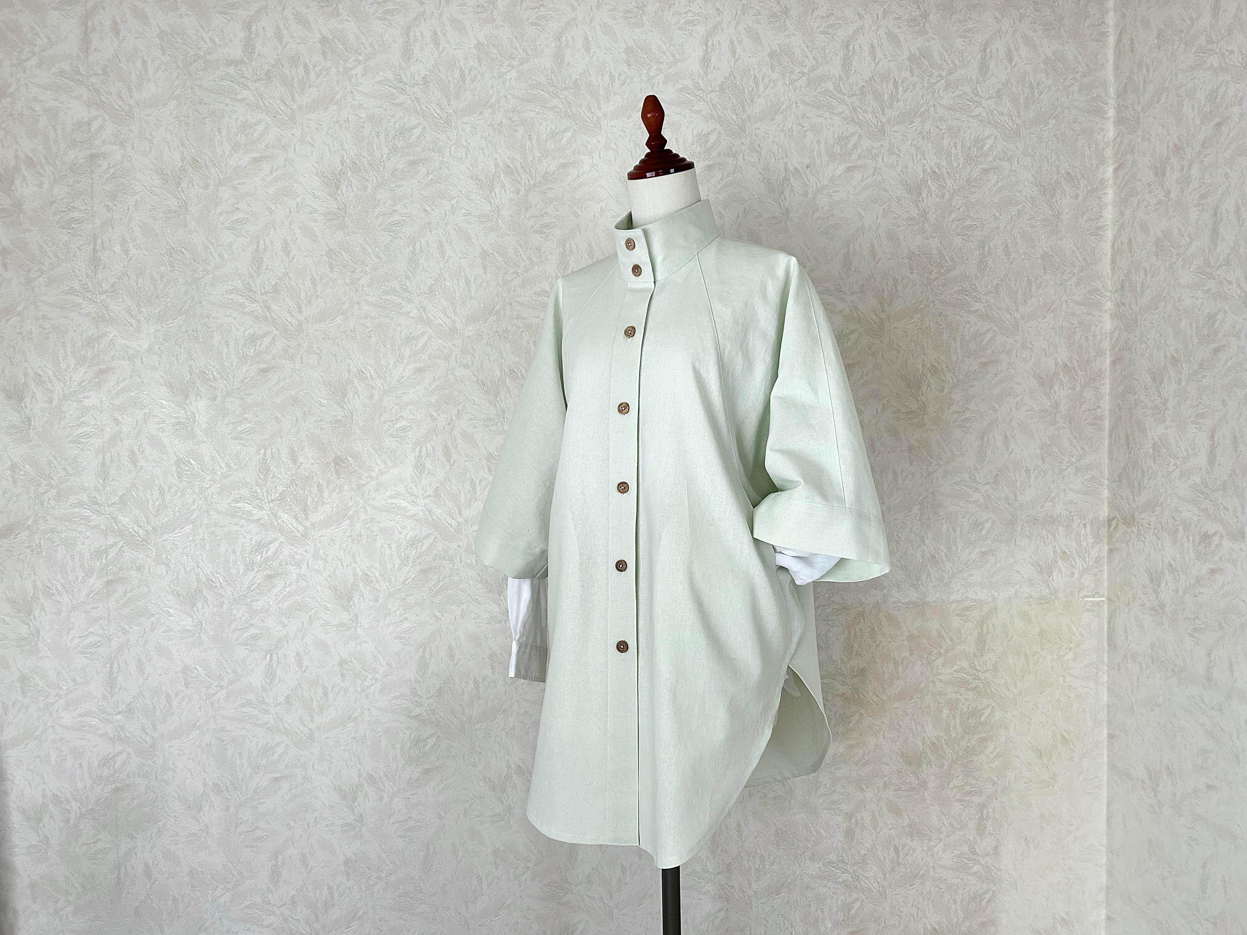 コットンリネン・スタンドカラー 春コート✴︎ミント