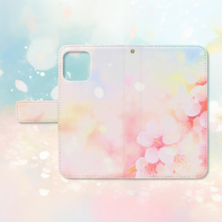 春風に舞う桜の花と春の訪れ 手帳型スマホケース 【2】　iPhone Android各機種対応  ハイクオリティタイプ 1枚目の画像