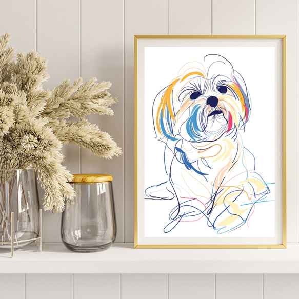 【犬と線 - シーズー犬 No.2】モダンアートポスター ラインアート 犬の絵 犬の絵画 犬のイラスト 8枚目の画像