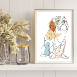 【犬と線 - シーズー犬 No.3】モダンアートポスター ラインアート 犬の絵 犬の絵画 犬のイラスト 8枚目の画像