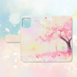 春風に舞う桜の花と春の訪れ 手帳型スマホケース 【4】　iPhone Android各機種対応  ハイクオリティタイプ 1枚目の画像