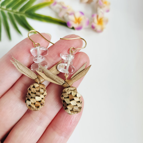 サージカルステンレスパイナップルさざれ石ピアスイヤリング