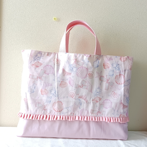 フリル付き レッスンバッグ シェル 貝殻 ピンク レッスンバッグ koro 