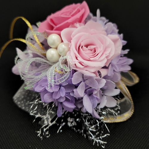 プリザーブドフラワー☆春色コサージュ・髪飾り☆(ピンクパープル) 卒