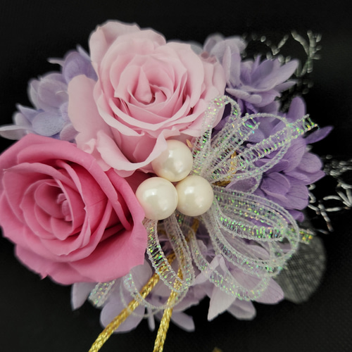 プリザーブドフラワー☆春色コサージュ・髪飾り☆(ピンクパープル) 卒