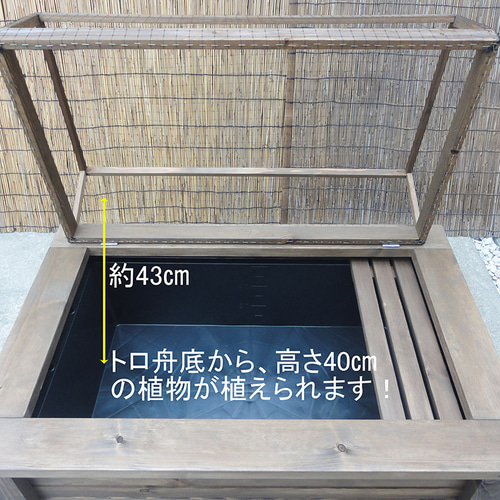 高さの有るビオトープ 60L トロ舟&木枠セット(棚付き・3D型防 高さの有るビオトープ 60L トロ舟&木枠セット(棚付き・3D型防
