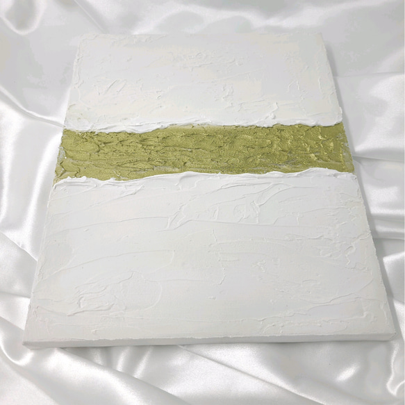 テクスチャーアート（27.3×22㎝）抽象画　アートパネル　モダン　インテリア　ホワイト白×ゴールド　ポスター 3枚目の画像