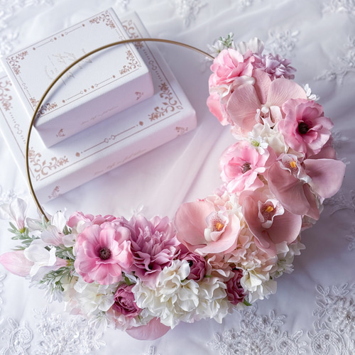 3月14日まで特別価格”可愛いピンクのフープブーケ／ウェディングブーケ