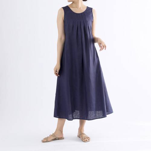 ワイズ】ロングワンピース ノースリーブ リネン100% 黒