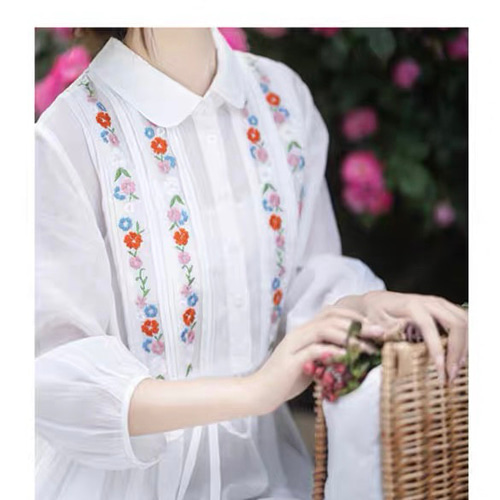 タグ付♡Rouje 花柄ワンピース 刺繍 半袖 ウエストリボン 上品 開襟 36 ROJITA（ロジータ） ワンピース 肩リボン花柄ロングワンピース