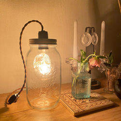 ランプ メイソンジャー 木製  インテリアライト 2ed67e6917683cd1a1f6015f9fc1fb