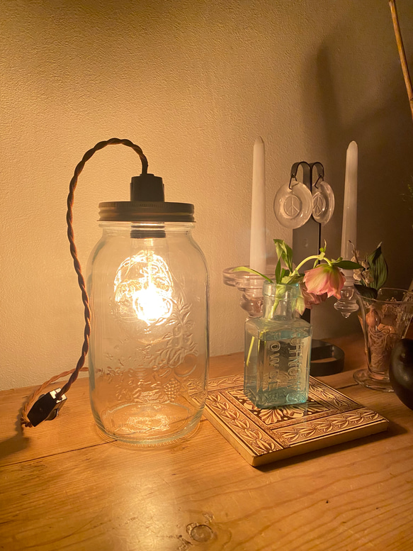 ランプ メイソンジャー 木製  インテリアライト 0_04d2655899405954c57554f8c205