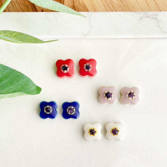 アネモネ 春 お花 フラワー 美濃焼 陶器 タイル ピアス イヤリング