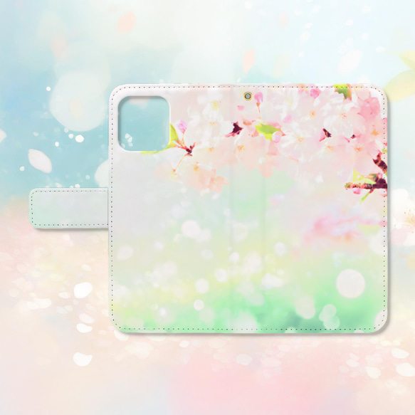 春風に舞う桜の花と春の訪れ 手帳型スマホケース 【6】　iPhone Android各機種対応  ハイクオリティタイプ 1枚目の画像