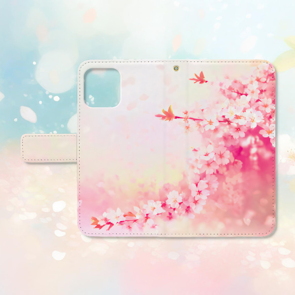 春風に舞う桜の花と春の訪れ 手帳型スマホケース 【8】　iPhone Android各機種対応  ハイクオリティタイプ 1枚目の画像