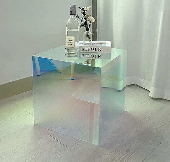 レインボー プリズム調 キューブ型サイドテーブル オーロラ アクリル 北欧 おしゃれ かわいい インテリア ch-558 6枚目の画像