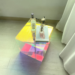 レインボー プリズム調 キューブ型サイドテーブル オーロラ アクリル 北欧 おしゃれ かわいい インテリア ch-558 4枚目の画像