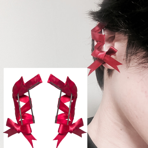 コルセット リボンフェイクピアス マグネット式 穴入らず フェイク