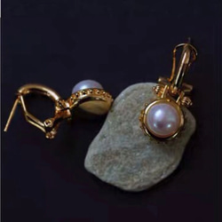 《ナツメグ》オリジナルデザイン 天然パール ピアス 上質 レトロ ゴールド キラキラ  天然真珠 9枚目の画像