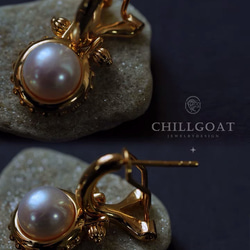 《ナツメグ》オリジナルデザイン 天然パール ピアス 上質 レトロ ゴールド キラキラ  天然真珠 2枚目の画像