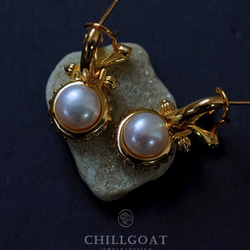 《ナツメグ》オリジナルデザイン 天然パール ピアス 上質 レトロ ゴールド キラキラ  天然真珠 4枚目の画像