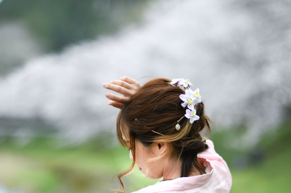 【10日以内発送】ヘッドドレス　桜の便り（ソメイヨシノ）　ウェディング/前撮り　レース編み　かぎ針編み 3枚目の画像