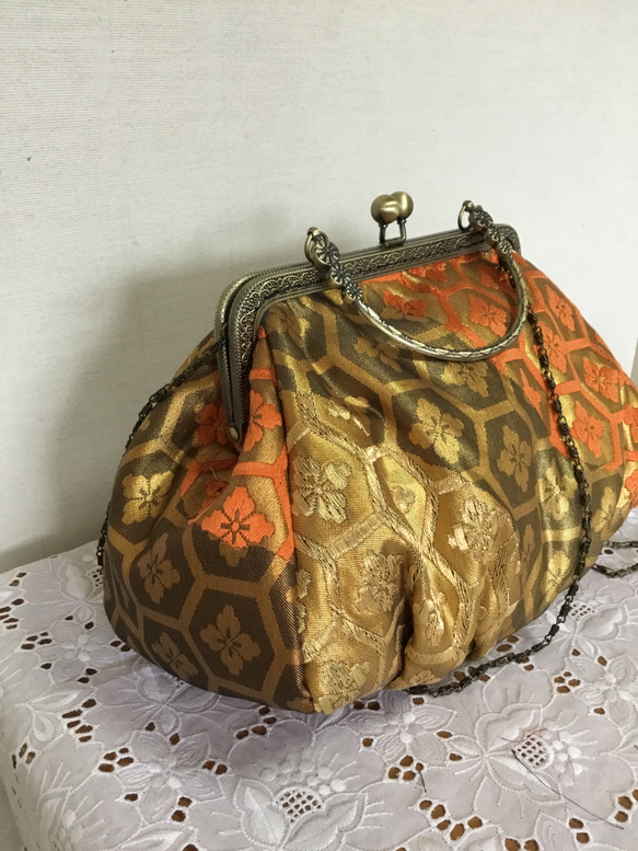 花ぷらら・ハンドメイド・リメイク・カバン・がま口バック・チェーンショルダー付き 花ぷらら・オリジナル・1点もの・ハンドメイド・リメイク・着物