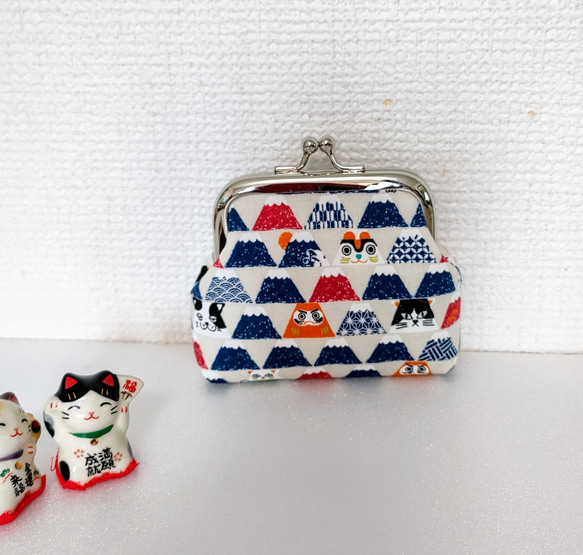 富士山と猫のがま口ポーチとお財布セット《アイボリー》 5枚目の画像