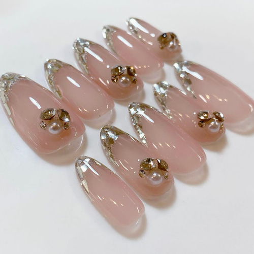 サイズオーダー ガラスフレンチ ネイルチップ ワンホン シンプル  