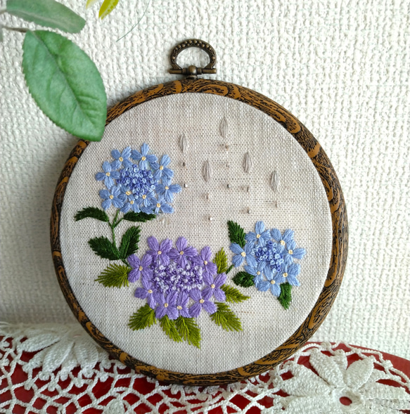 受注生産】刺繡フレーム タペストリー 初夏の花 紫陽花 その他