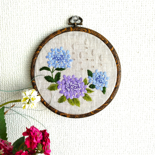 刺繡フレーム タペストリー 初夏の花 紫陽花 その他インテリア