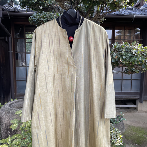 着物リメイク 透け感のある夏の紬から　Aラインワンピース 着物リメイク 透け感のある夏の紬から Aラインワンピース - メルカリ