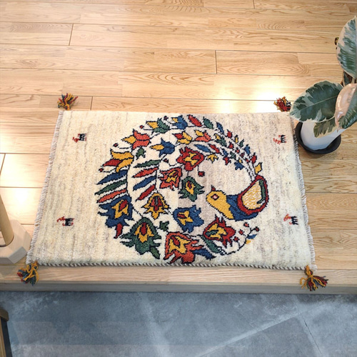 超可爱 ギャッベ 新規入荷】ペルシャ 玄関マット 花 鳥 85x58cm ラグ・カーペット