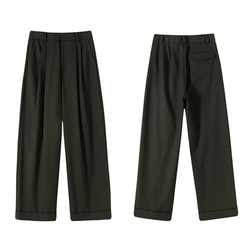 ゆとり通勤パンツ　ハイウエストロングパンツ　たれ感ありパンツ　カーキ　S-XL#501 16枚目の画像