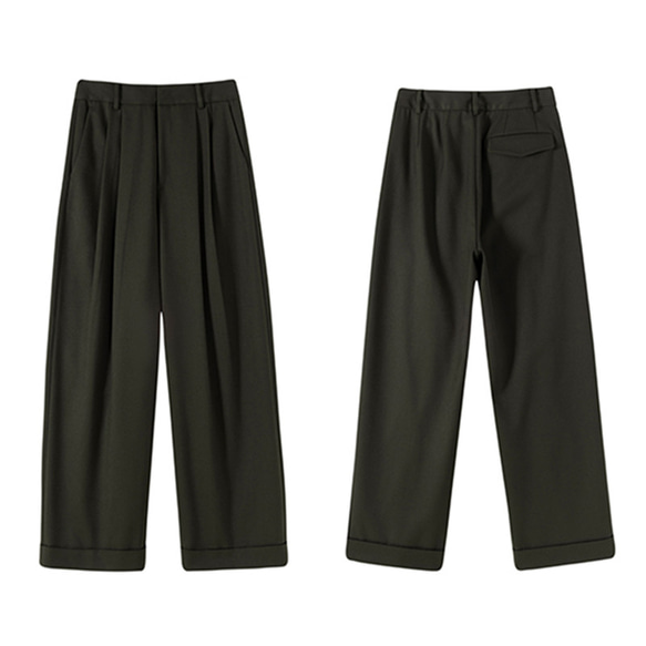 ゆとり通勤パンツ　ハイウエストロングパンツ　たれ感ありパンツ　カーキ　S-XL#501 16枚目の画像