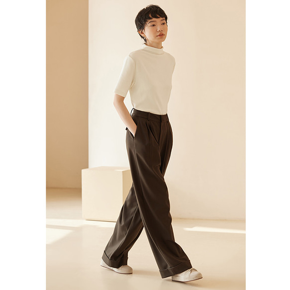 ゆとり通勤パンツ　ハイウエストロングパンツ　たれ感ありパンツ　カーキ　S-XL#501 6枚目の画像