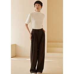 ゆとり通勤パンツ　ハイウエストロングパンツ　たれ感ありパンツ　カーキ　S-XL#501 8枚目の画像