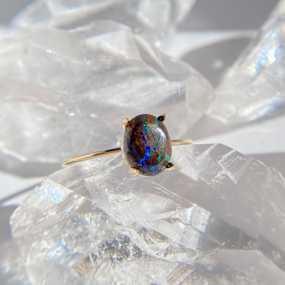 K10 天然ボルダーオパールリング （選べるサイズ）オーストラリア  