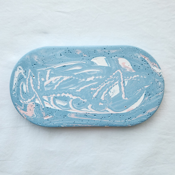 オーバルトレイ / アクセサリートレイ -  Dusty blue marble ジェスモナイト/小物入れ 4枚目の画像