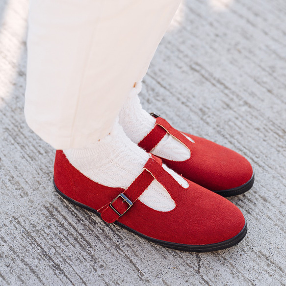 Tストラップシューズ｜足あたりやわらか｜【ディープレッド