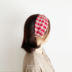 時尚紅色亞麻格紋天然頭巾頭帶 第1張的照片