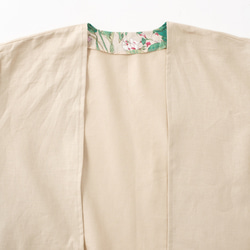 軽く羽織れる 春夏リネンコットン ロングカーディガン 紫外線 冷房対策にも ボタニカル ベージュ 11枚目の画像
