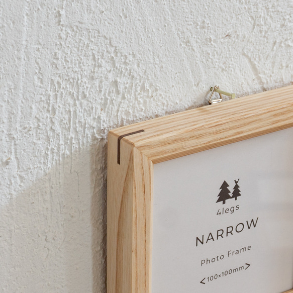 NARROWフレーム　正方形　10×10cm　ホワイトアッシュ　卓上・壁掛け兼用 2枚目の画像