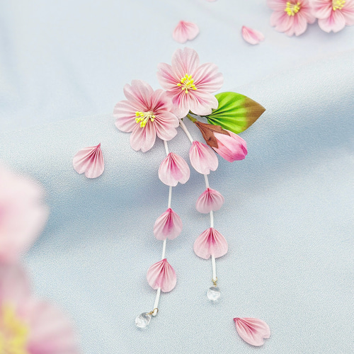 刺繍 薄ピンク〜水色】ミニ マジェステ 簪 ヘアアクセ 髪留 入学式 